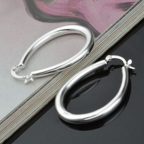 Women Gils Silver Plated Filled Egg Shape Smooth Hoop Earrings Jewellery - Picture 3 of 6