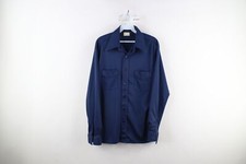 Vintage 70s Streetwear Mens Medium Faded Knit Collared Button Shirt Navy Blue