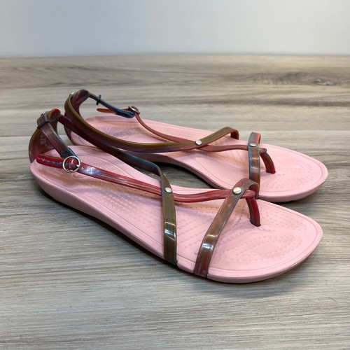 CROCS Really Sexi Thong Pink Marble Studded Strappy Sandals Womens Sz 10 201612