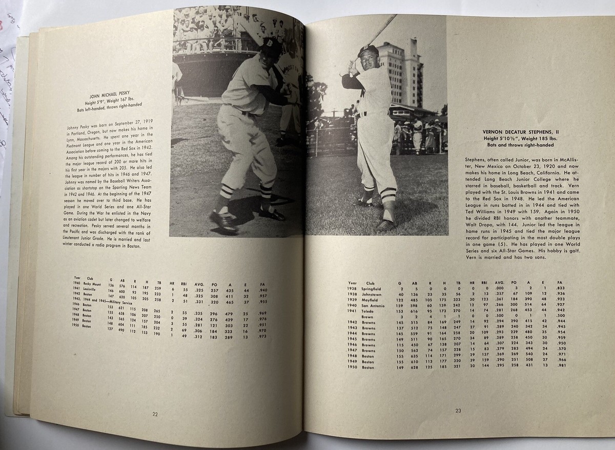 1951 Baseball Boston Red Sox First Yearbook Rare Batting