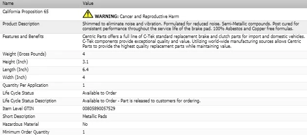 CENTRIC Brake Pads 后部套装 左右 适用于 1990 - 1993 MERCEDES-BENZ 300SL — 第 4/4 张图片