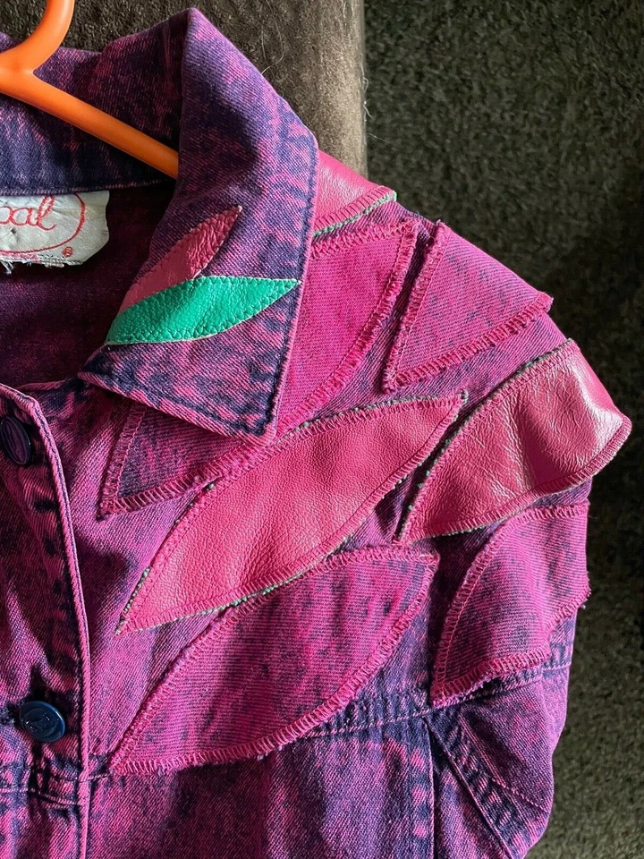 Conjunto de chaqueta y pantalón vaquero lavado ácido rosa vintage años 80 Foto 4 de 4