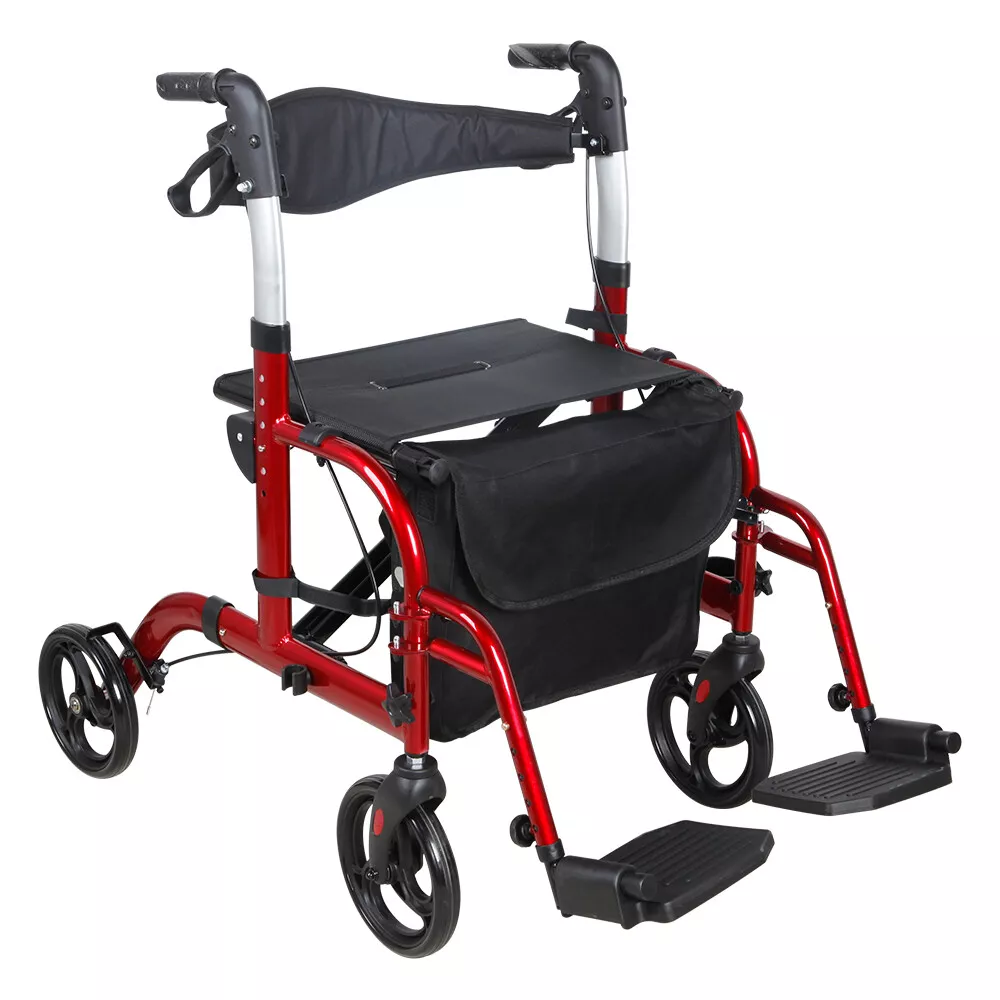 NEW MobilityPlus Hybrid Duo 2 in 1 Folding Rollator Walker Transit Wheelchair