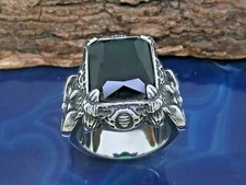 Anello Sigillo Uomo Acciaio Con Pietra Verde Con Artigli Gothic Biker Metal