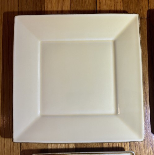 Set of 4 Pottery Barn Asian Square Gold Yellow Brown Edges Plates Dinner & Salad - Picture 2 of 10