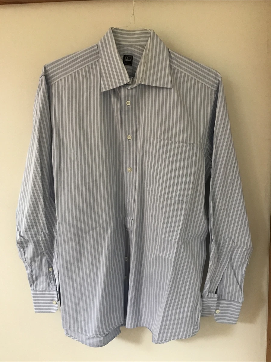 Ike Behar Mens Blue Striped Oxford Button Up Dress Shirt 15.5 34 44