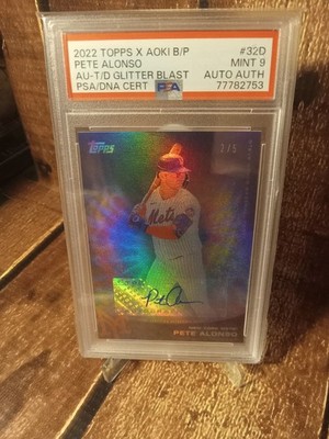 2022 Topps X Steve Aoki - Pete Alonso Tie-Dye Glitter Blast Auto #/5  PSA 9
