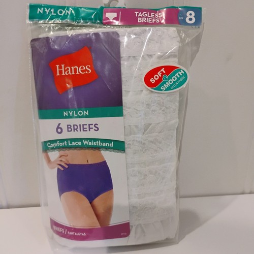 6 Pack Size 8 NOS HANES NYLON BRIEFS LACE WAIST TAGLESS WOMEN'S panties New 2014