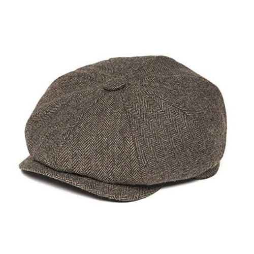 Men's 8 Piece Wool Blend Newsboy Flat Cap Herringbone Tweed Hat 7 3/8 Khaki
