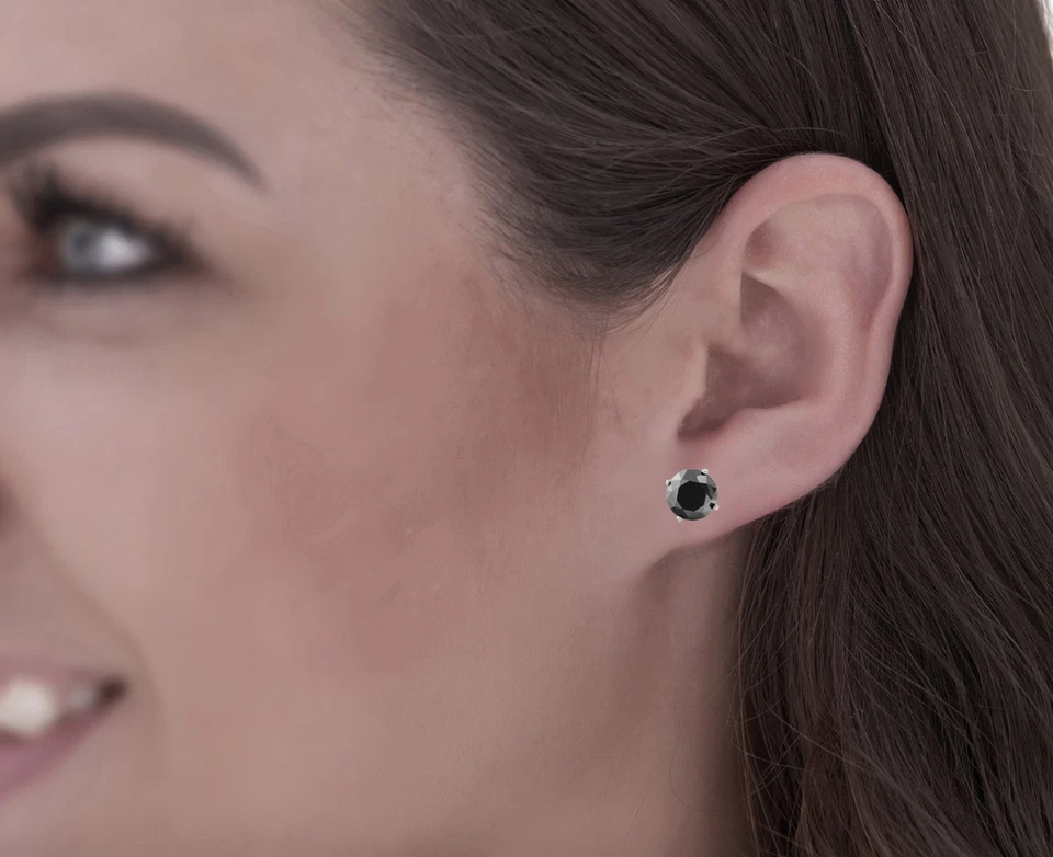 2 1/2ct Black Diamond Screw Back Studs Womens Earrings 14K White Gold - Image 3 of 4