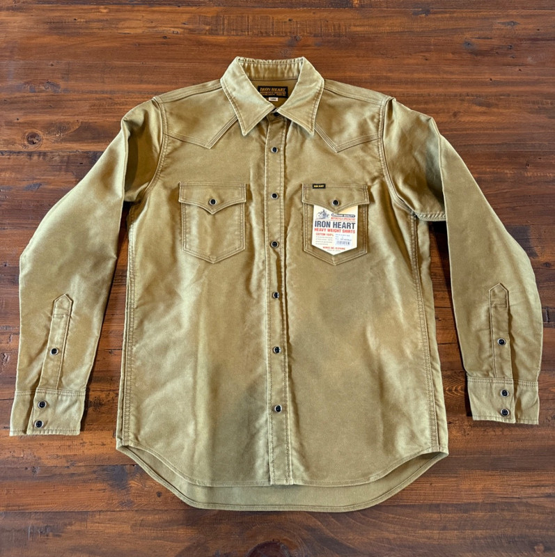 Iron Heart IHSH-426-KHA 12oz Military Moleskin Western Shirt- Khaki - LARGE