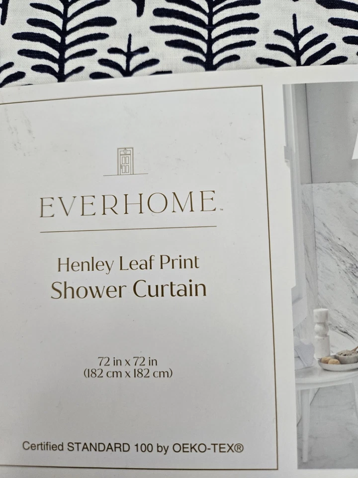 Everhome 72"x72" Henley Hoja Algodón Mezcla Lino Cortina de Ducha Azul Marítimo NUEVO Foto 2 de 4