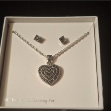18 Silver Heart Necklace Set with Matching Earrings for Women