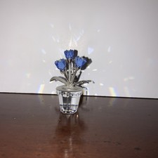 Swarovski Vase with Forget Me Nots and Silver Leaves - Vintage Boxed Retired