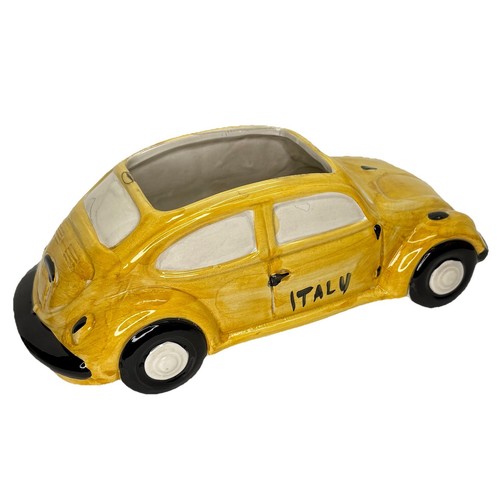Vintage Volkswagon Bug Ceramic Italian Planter Yellow “Italy” Collectible - Picture 2 of 9