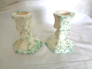 Expressly for Partylite Teal & White Ceramic Candle Holders (#6499)