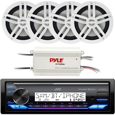 JVC 1-DIN Marine Bluetooth Radio, 4x 6.5" 180W Max Speakers, 4 Channel Amplifier