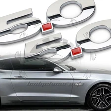 2x Chrome Silver 5.0 Badge 3D Side Fender Emblems For Mustang Cars Replacement