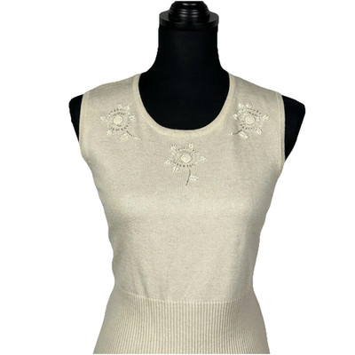 The Limited Cream Marled Beaded Tank Top Silk Cashmere Wool Whimsical Career L
