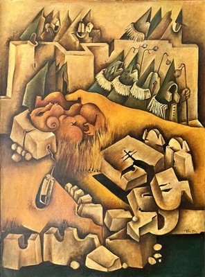 Surrealistisches Gemälde v. Johannes Wolf 1939 - 2022 Siegburg / ohne Titel