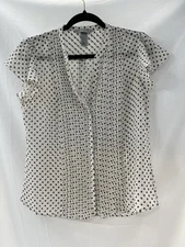 H&M Polka Dot Blouse Sz 10 Whit Black Chiffon Feminine Girlcore Preppy Classic