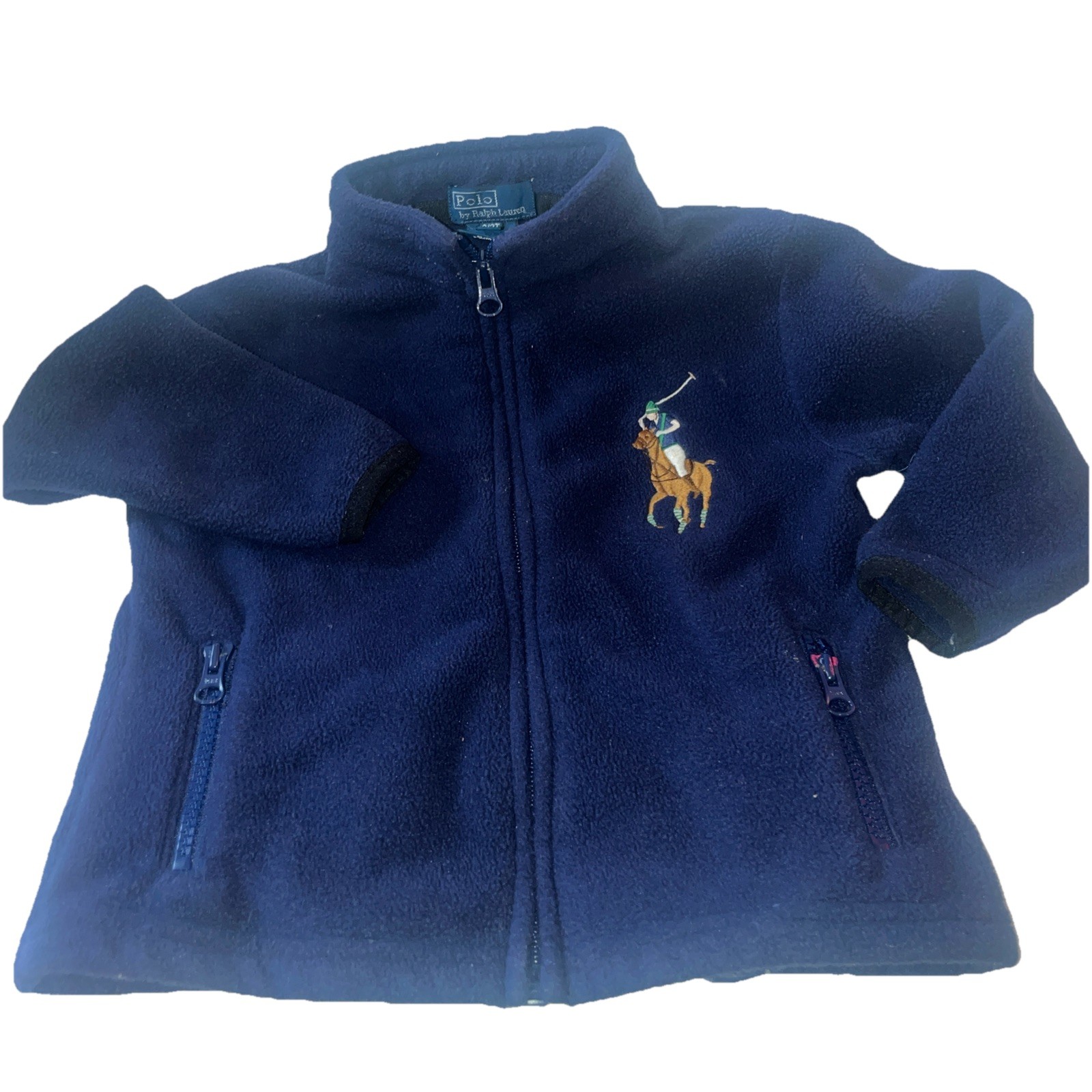 Ralph Lauren Polo Big Pony blu giacca pile zip intera 2 2T bambini bambino ragazzi