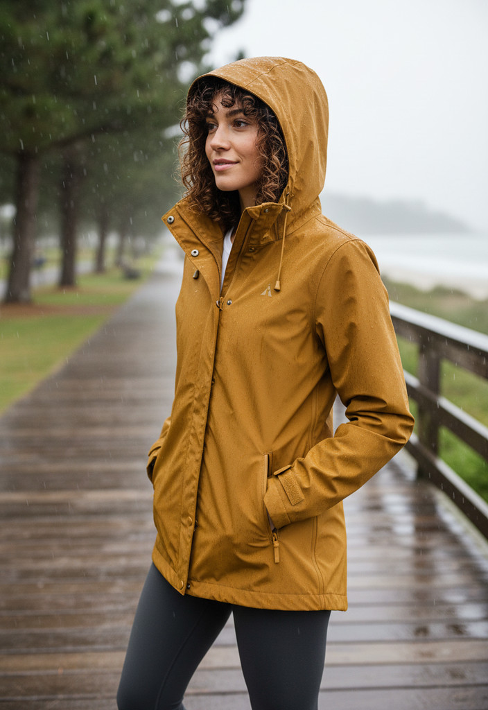 Athleta Mustard Rain Coat with Hood Size L