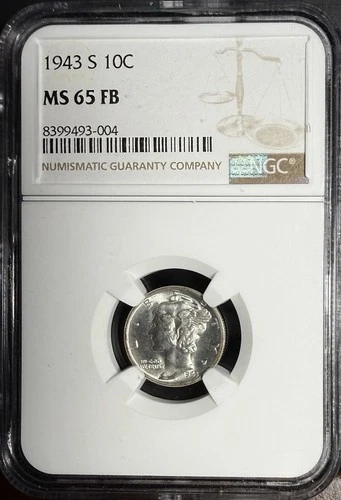 1943 S Mercury Dime US Mint Coin Silver Better Date NGC MS 65 FB