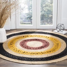 Braided Jute Area Rug Della, Natural Fiber, Black/Natural, 4'x4' Round