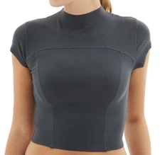 Joah Brown Womens Contrast Stitch Crop Top Blue Gray Size Small NWT