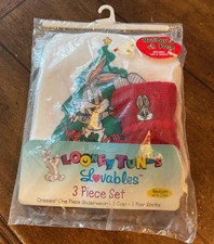 Vintage Baby Looney Tunes Lovables One Piece Onesie Christmas Set Newborn  NOS