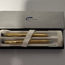 Vintage Cross Gold Tone Pen Pencil Set with Cross Gift Box