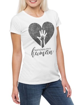 Nationality? Human Damen T-Shirt Socialism Communism Herz Heart Hand Demo Linke
