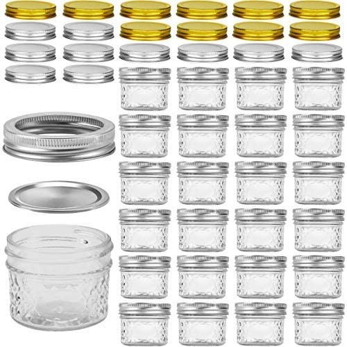 Mini Mason Jars, Mason Jars 4 oz With Regular Lids, Ideal for Jam, Honey, Wed...
