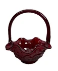 Vintage Fenton Ruby Red 💐Wildflower Glass Basket Ruffled Edge 7”