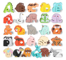 Wooden Alphabet Puzzle ABC Letter Animals Puzzles for Toddlers Mont... Fast Ship