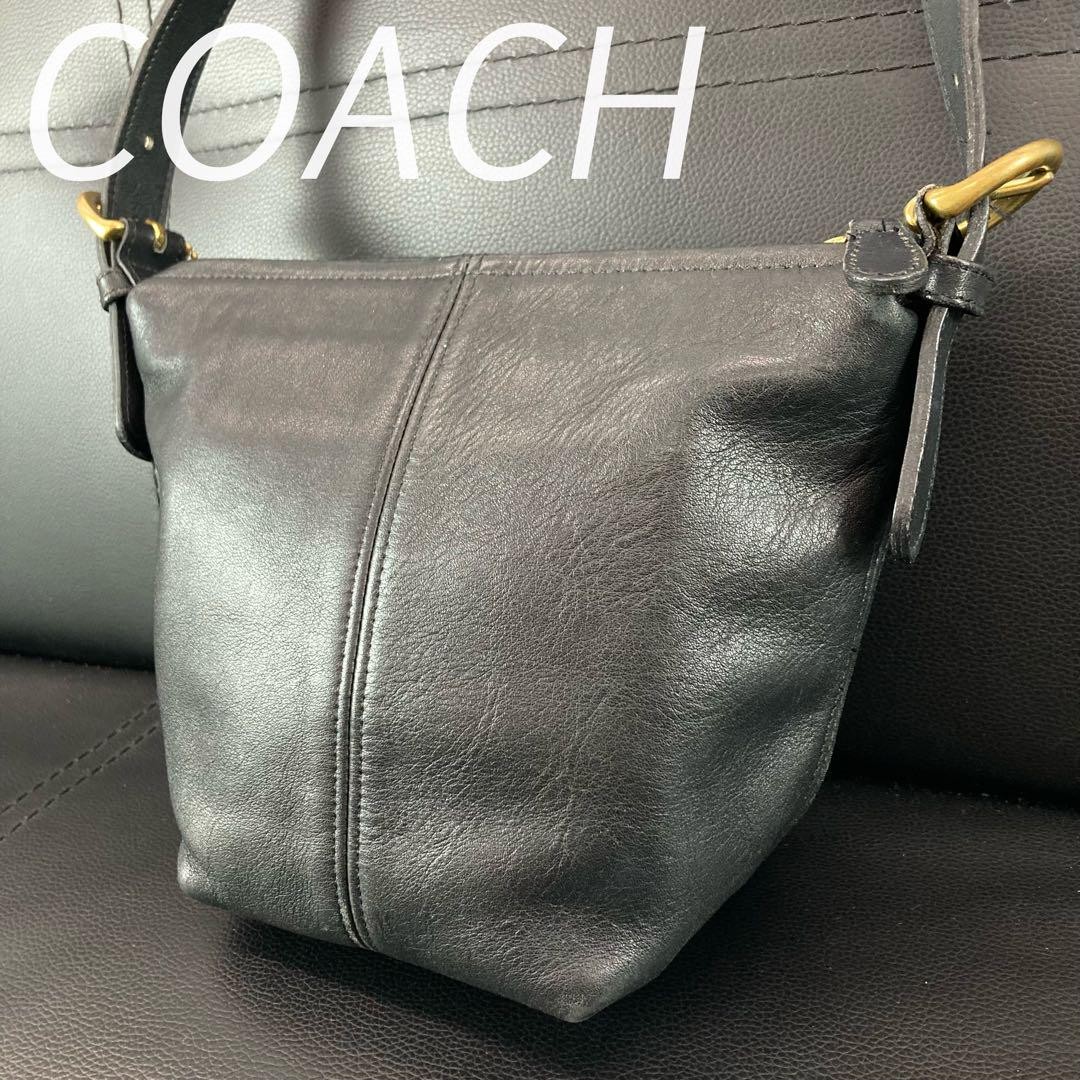 Old Coach Full Grain Leather Black Shoulder Bag PGEM82