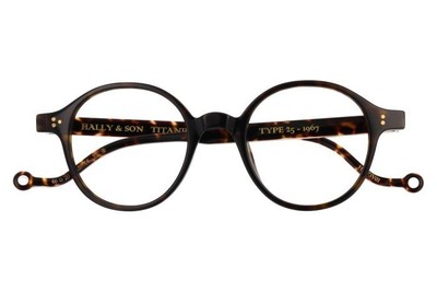 200  Eyeglasses Frame Round Brown Titanium Hally & Son HS873 Style Moscot Lesca