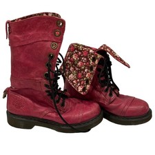 Dr Martens Triumph 1914 Pink Leather Floral Fold Down Combat Boots Womens 6 read