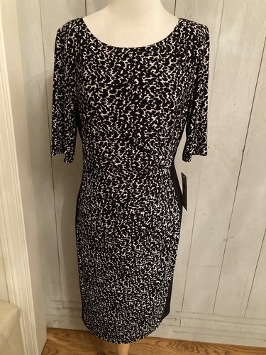 Robe Noire Ann Taylor Dentelle Avec Bavette - Manches 3/4 Longueur Genou Taille 6 - Neuf Sans étiquettes