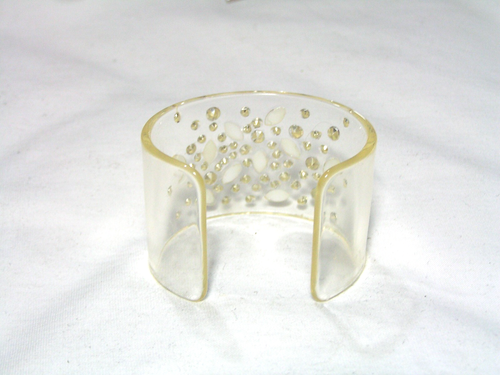 Bracciale Cuff In Cristallo Lucite Trasparente Bianco Vintage - Foto 7 di 8