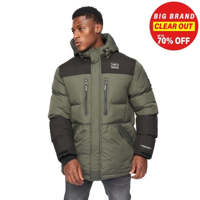 Crosshatch Squadage Panel Mens Quilted Puffer Desinger Coat Jacket Green