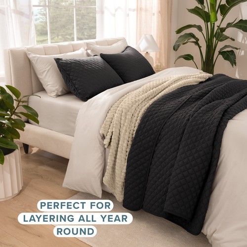 Lussuoso set copricoperchio trapuntato punto diamante con set finzione cuscino di Bare Home - Foto 10 di 91