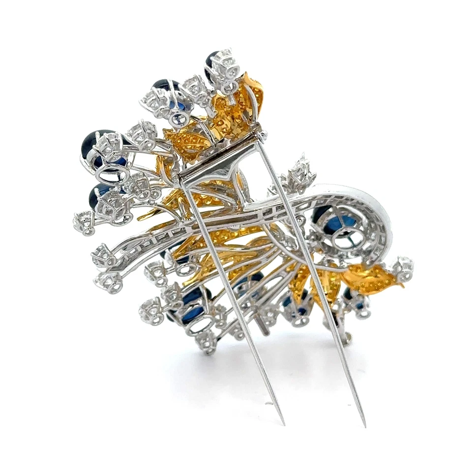Broche grande de platino y oro GIA 45,84 ctw zafiro y diamante amarillo de lujo Foto 4 de 4