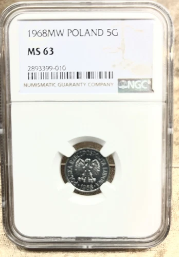Poland 1968 MW 5 Groszy NGC MS 63 Aluminum