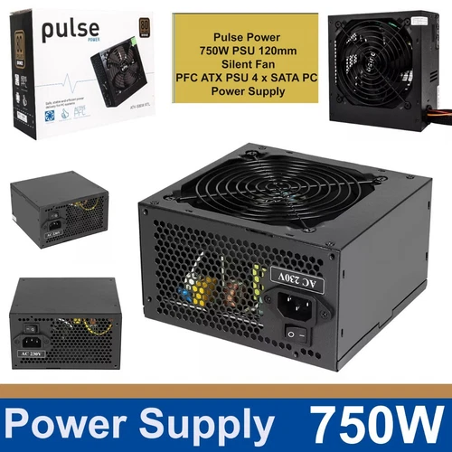 750W Pulse Power ATX PSU PC Power Supply 120mm Fan Quiet PFC 4 SATA