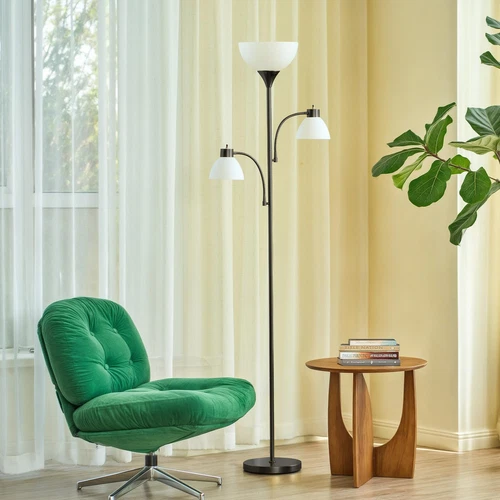 71" Floor Lamp Standing Lamp With Adjustable Reading Lights & 3 Bulbs Modern Tor