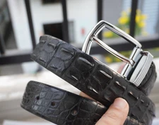W 1.3" Black Genuine Crocodile Hornback Leather Skin Men's Belt #V8