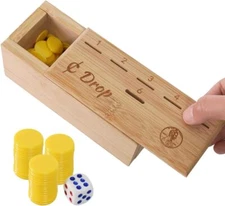 Coin Drop Game Box, Pennies Dice Games, Bamboo Tabletop Board Game Sets