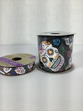 2 Day of the Dead Sugar Skull Wired Ribbon Dia De Los Muertos 2.5   5/8
